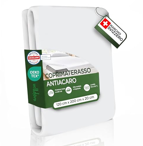 Welldora Coprimaterasso Antiacaro Premium – Copri Materasso Antiacaro Anallergico Testato - Rivestimento con Cerniera - Biancheria da Letto Anallergica (120x200x20cm)