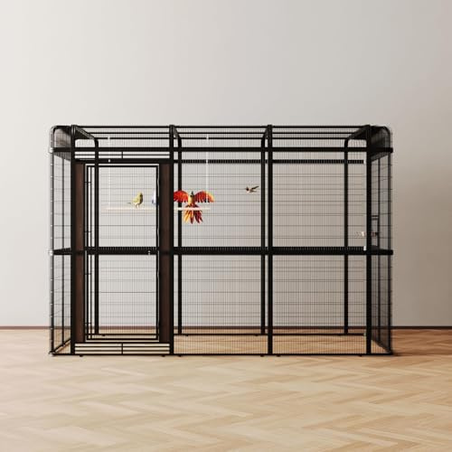 120“ Heavy Duty Outdoor Walk-in Bird Cage – Carbon Crystal Board & Metal Aviary for Macaw, Budgie, Conure, Lovebird & More,Spacious Flight Cage (Black)
