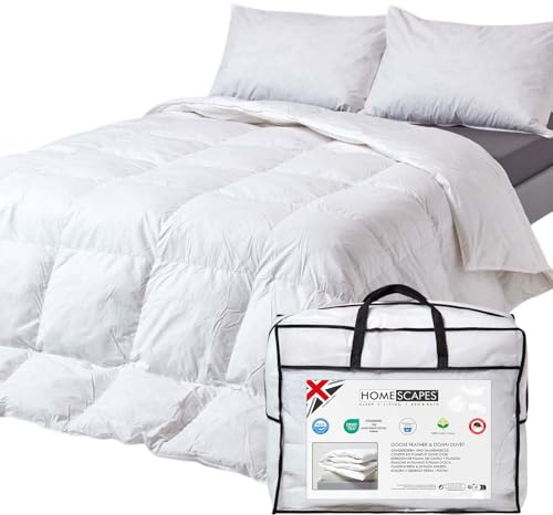 HOMESCAPES Couette été Ultra légère 240x220 cm en Plumes et Duvet d’oie 2.5 Tog Certifiée Oeko-TEX - Lavable en Machine et hypoallergénique - 2 Personnes