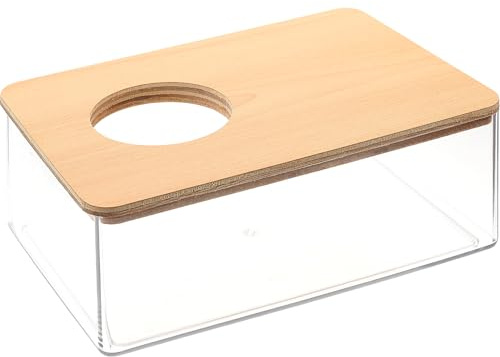 Toyvian Bañera Transparente para Hámster Pequeña, Caja de Acrílico y Madera, sin Olor, Adecuado para Usar en Jaula de Mascotas Pequeñas como Inodoro y Baño