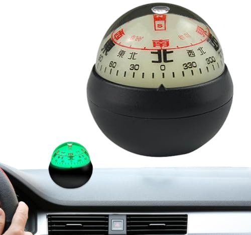 Boulon boussole automobile | Boule boussole réglable avec double cadrans | Design lumineux Guide de direction de navigation et de pointe, pour la navigation et la randonnée