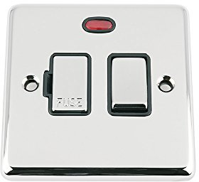 Fused Switch w/Neon - Polished Chrome Classic - Black - Metal Rocker Switch - 13A Switched Fused Spur Unit