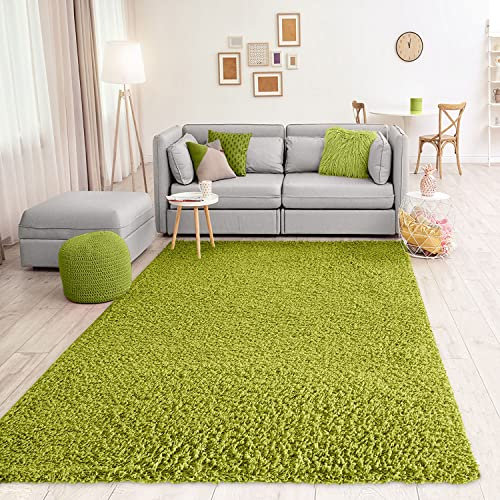 VIMODA Teppich Prime Shaggy Hochflor Langflor Einfarbig Modern Grün für Wohnzimmer, Schlafzimmer, küche, Maße:Ø 200 cm Rund