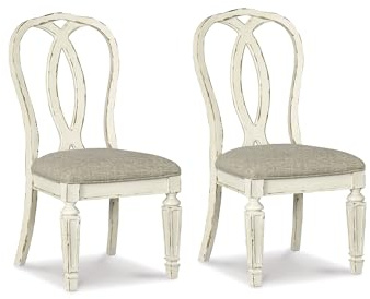 Signature Design by Ashley Realyn French Country Ribbon Back Dining Chair, 2 Count, Chipped White