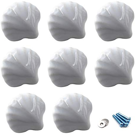 Flomore Blanc Poignées et Boutons de tiroir ceramique poignée de Meuble Porte Bouton pour la Chambre des Enfants Pack de 8 (Vient avec des vis)