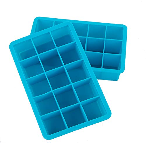 Webake Juego de 2 Bandeja De Hielo De Silicona 15 Grande Moldes para Cubitos de Hielo 3 x 3 cm Cubitera de Hielo para Congelarse Alimentos para Bebés, Cola,Cócteles Cola Whisky