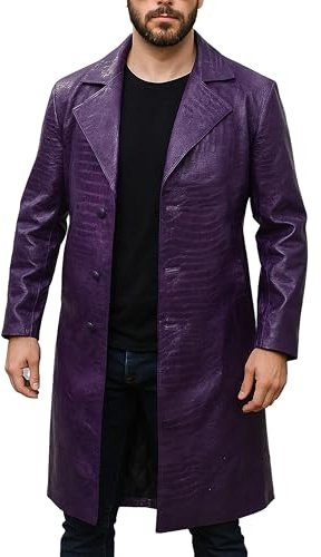 e Genius Cappotto lungo da uomo in pelle viola per Halloween | Trench in pelle per cosplay e feste, Viola, M