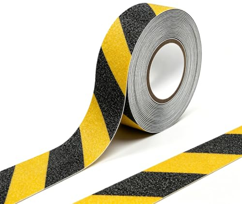 Anti-halktejp, hög dragkraft starkt grepp slipmedel, halkfri remsa säkerhetsspårtejp för trappor trappsteg ramper inomhus eller utomhus, gul/svart (25 mm bredd x 5 m lång)