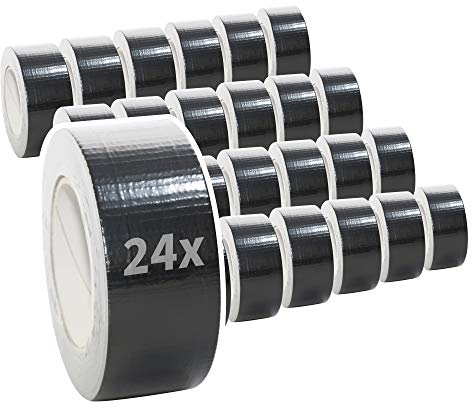 24 Rollen Premium Gewebeband | Panzertape | Panzerband | Gaffer Tape | Klebeband | 50mm x 50m, Farbe:schwarz