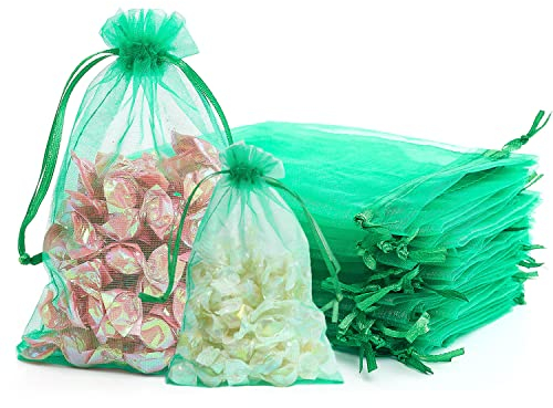 Grün Organzasäckchen 10x15cm, Groß Organza Beutel Geschenkbeutel Organzabeutel Bonbonsbeutel Schmuckbeutel Netzbeutel mit Kordelzug für Hochzeit, Geburtstag, Weihnachten, Erntedankfest (20 Stück)