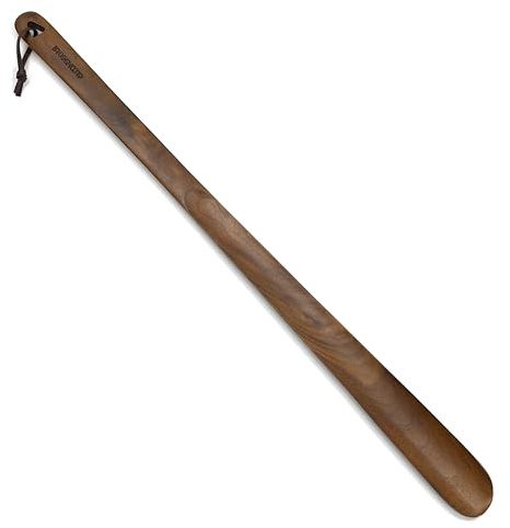 Brosisincorp Wooden Shoe Horn Long Handle For Seniors 23.6 Easy Wear Helper Shoehorns Women Kids Baby Elderly Hanging Rings Black Walnut Wood