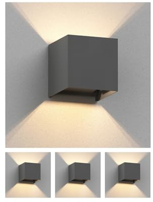 ledscom.de 4 Stück Wandleuchte CUBEL für außen, IP65, Up-/Downlight, anthrazit matt, quadratisch, 1x G9 max. 10W