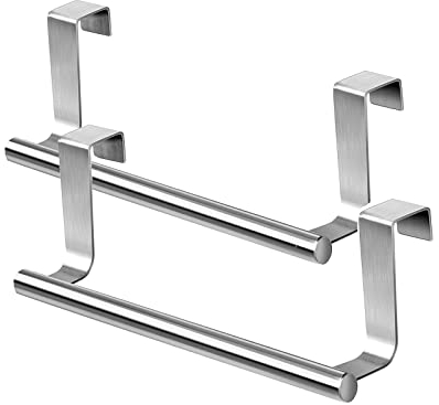 Lhdfyqt 2 Pezzi Asta Canovaccio Senza Forare, Asta Appendiabiti Sopra la Porta in Acciaio Inossidabile, Porta Asciugamani, per Bagni e Cucina