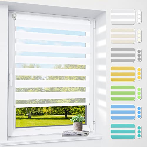Doppelrollo klemmfix ohne Bohren & mit Bohren, 90x120cm (BxH) Stoffbreite 90 cm Weiß, 3-in-1 Duo Rollo für Fenster & Tür, Fensterrollo innen lichtdurchlässig & verdunkelnd, Klemmrollo Rollos