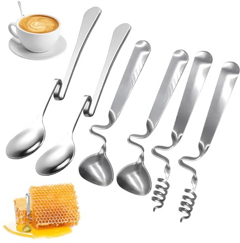 Ylinwtech 6 Piezas Cuchara De Miel Acero Inoxidable,Cuchara Espiral,Cucharas De Miel,Ucharas De Miel Colgantes De Acero Inoxidable,Cucharas de Mermelada,Para Mermelada, Yogur Y Miel