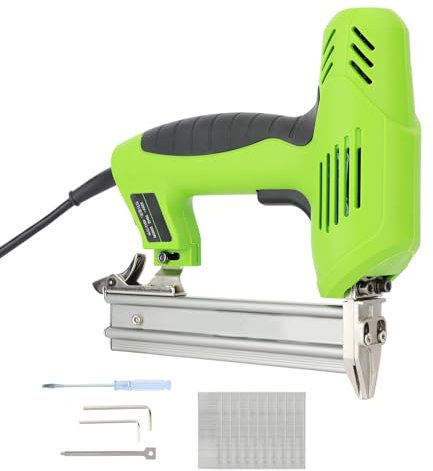 pofluany Electric Stapler Nailer, Heavy Duty 1800W Electric Staple/Nailers 10-30mm Home Work Tool with 70 x Nails, 1 x Screwdriver, 2 x Hex Wrenches for Wood, Upholstery, Carpet, Wire Fencing Green