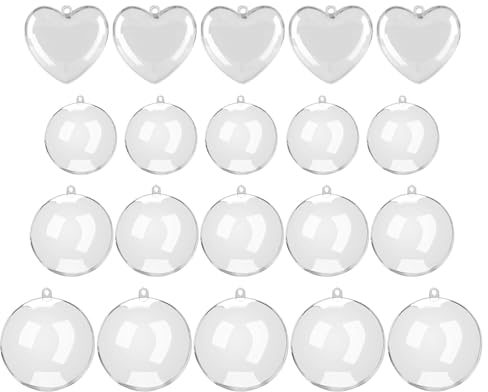 Lot de 20 boules décoratives transparentes en plastique remplies - Décoration de fête - Boules décoratives rondes en forme de cœur