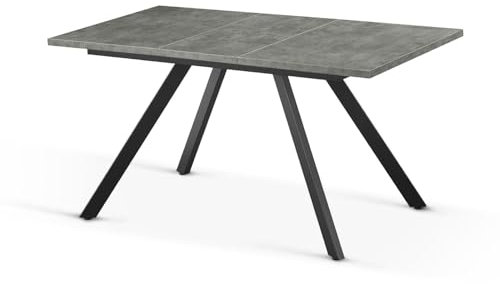 B&D home Esstisch LIA, ausziehbar 120-160 x 80 cm, 4-6 Personen Küchentisch Holztisch mit Metallgestell für Esszimmer, Küche, skandinavisch Industrial Design, Beton Optik, 11202-FS-BETO-P