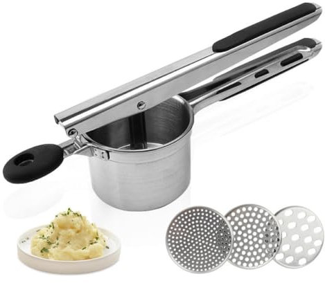 Schiacciapatate Passapatate in Silicone per uso Alimentare in Acciaio Inox, Pressa per Succo con 3 Dischi Intercambiabili per Purè Di Patate, Purea, Frutta e Verdura, Alimenti per L'Infanzia