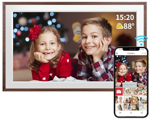 FRAMEO 15.6 Inch 32GB WiFi Large Digital Photo Frame 1920 * 1080 IPS FHD Touch Screen Smart Digital Picture Frame, Wall Mountable, Auto-Rotate,Share Instantly, Birthday Gifts for Women, Mom