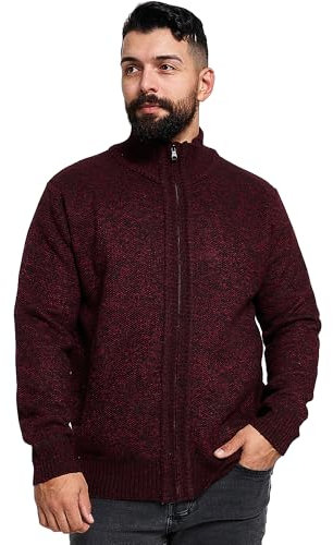 NOROZE Mens Cardigans | Plain Knit Cardigan Full Zip Up Sweater | Stand-Up Collar with 2 Side Pockets Long Sleeve Cardigan | Winter Coat Knitted Jumper | Plain Casual Knitwear Outerwear Burgundy