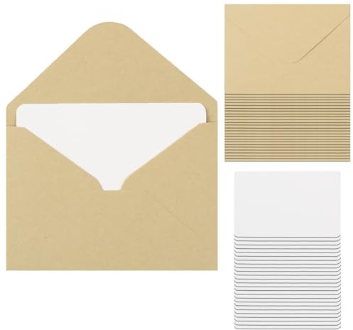 25 Stück Briefumschläge Aus Kraftpapier mit 25 Blatt blanko karten zum selbstgestalten,Mini Kraftpapier Umschläge Blanko Kärtchen,für Geschenkkarten DIY Dankeskarten