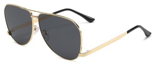 Long Keeper Gafas de Sol Piloto Retro Para Hombre y Mujer, Gafas de Sol Metal años 70, Gafas de Sol Piloto Vintage de Doble Puente, Protección UV400 (Negro Dorado)
