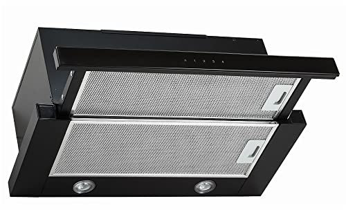 VLANO SLIDE Einbau-Dunstabzugshaube, 60cm, Schwarz, Touch Control, Fernbedienung, 685 m³/h, LED-Beleuchtung, 4 Leistungsstufen, Flachschirmhaube, ausziehbare Einbau-Dunstabzugshaube