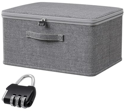 KFSCIP Box With Lock, Fabric Storage Box, Storage Box With Lock, Combination Lock Box, Fabric Storage Boxes, Clothes Storage Boxes With Lid For Bedding, Clothes, Toys, Medicines (30 X 20 X 14 Cm)