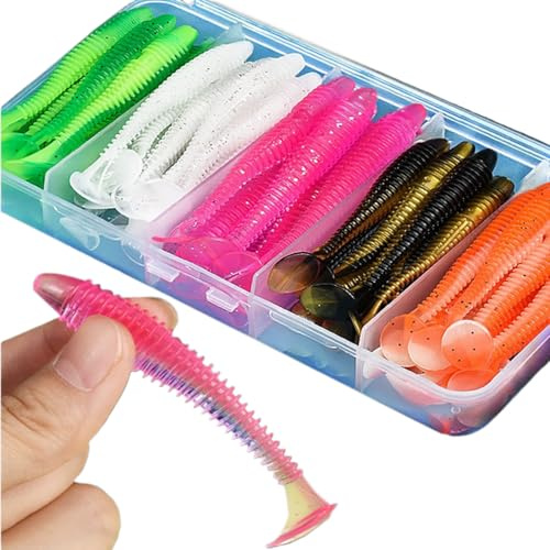YUZNA 50 Pz Esca Artificiale Vermi Pesce, Verme Artificiale in Plastica Morbida per Acqua Salata e Dolce