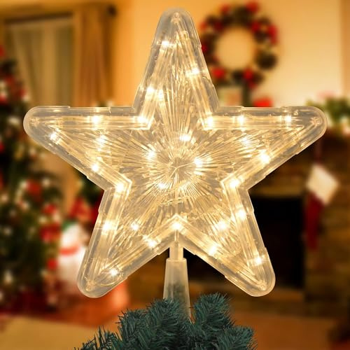 DERAYEE Étoile Sapin Noël en Plastique,22 x 24 cm Pointes de Sapin,Étoiles de l'arbre de Noël,Décoration Sapin de Noel