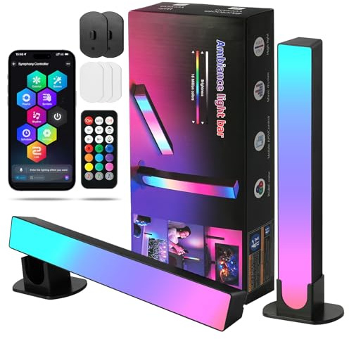 HOTUT Smart LED Light Bars,2 Packs TV Backlight Gaming Lights,Entertainment Lighting,RGB Flow Light Bars,Remote Control and App Control,Music Sync for PC,Ambient Lighting