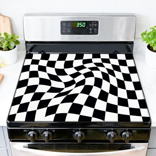 Stove Top Covers for Electric Stove Checkerboard black white for checkers chess featuring square Glass Cooktop Burner Covers Heat Resistant Protector Kitchen Decor Keep Stove Clean 28''x20''