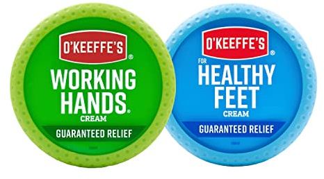 O'Keeffe's Working Hands Hand Cream (3.4 oz Jar) and Healthy Feet Foot Cream (3.2 oz Jar) - Repairing Skincare for Extremely Dry, Cracked Hands and Feet, Travel Size