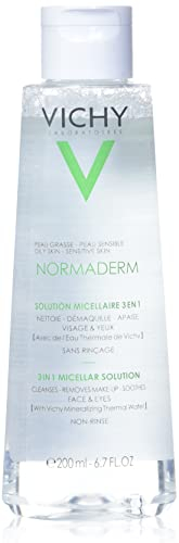 Vichy Normaderm 3-in-1 Reinigungsfluid mit Mizellen-Technologie, Hochwirksamer Gesichtsreiniger für unreine und empfindliche Haut, Antibakteriell, talgregulierend und adstringierend dank Zink, 200 ml