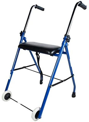 Mobiclinic®, Gehbock mit Rollen Klappbar, Höhenverstellbar, Faltbar und Leicht, Emérita, Gepolstertem Sitz, 2 Räder, Stabil, Max. 100 Kg, Ergonomische Griffe, Stahl, Blau