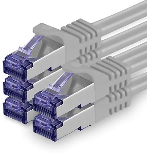 1aTTack.de Câble Réseau CAT7 CAT 7 10 Gigabit - 5x 2m - RJ45 Ethernet LAN DSL Routeur Modem - Gris