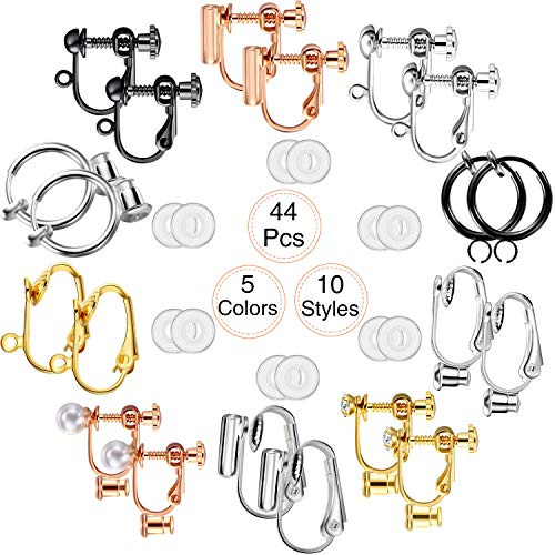 Hicarer 10 Paia Orecchini Non Forati a Clip Componenti Convertitore con Post per Orecchie Non Forate, con 12 Paia Cuscinetti Orecchini di Comfort per Donne e Ragazze (Serie Multi-Tipo)