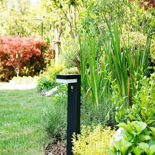 Borne Solaire Extérieure Venus Led à Détecteur de Mouvement - Eclairage Exterieur Solaire Puissant 600 lumens - Hauteur 70 Cm - Luminaire de Jardin Finition Noire - Batterie amovible - Garantie 5 ans
