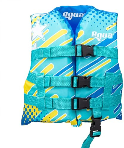 Oceans 7 US Coast Guard-Approved, Type III Kids Life Jacket – Personal Flotation Device with Comfortable Flex-Form-Fit Open-Sided Design – Seafoam Blue Lemon