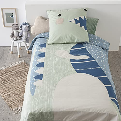ATMOSPHERA CREATEUR D'INTERIEUR ATM-174018L Atmosphera Bettwäsche für Kinder, Dinosaurier, Blau, 140 x 200 cm, Baumwolle, Grün, cm