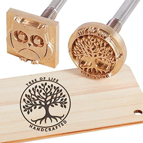 OLYCRAFT Custom Wood Branding Iron 3cm/1.2Inch Leather Branding Iron Stamp Custom Logo BBQ Heat Stamp with Iron Head and Wood Handle for Woodworking Crafts Design