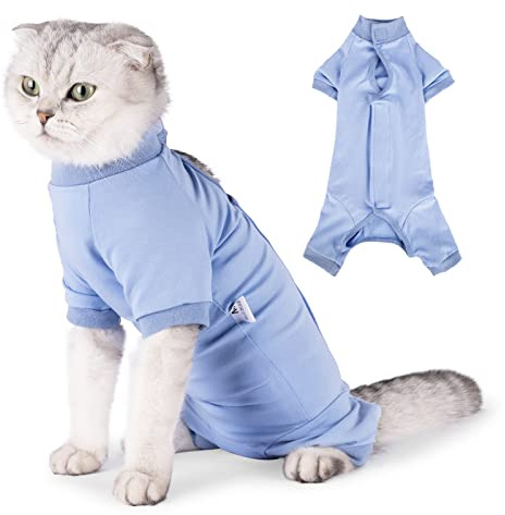 LIANZIMAU Body Gatto Post Operatorio Tuta Recupero Medica per Gatto Tute a Maniche Lunghe Prevenire Lo spargimento Abbigliamento,S (Confezione da 1),Blu