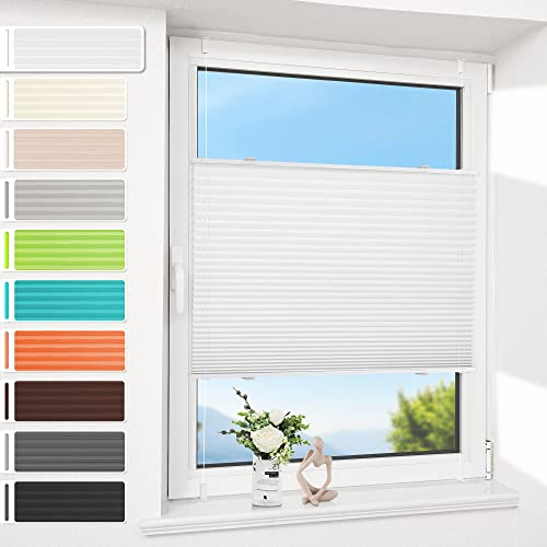 Allesin Plissee ohne Bohren Klemmfix, Weiß 35x100 cm(BxH), Plisseerollo Sicht-und Sonnenschutz, Easyfix Faltrollo mit Klemmträger, Jalousie für Fenster & Tür