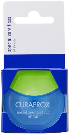 Curaprox Fil dentaire DF 846 Special Care-Fil Dentaire Élastique en Microfibre pour Appareils Orthodontiques, Implants et Couronnes | 30 Pièces/Fabriqué en Suisse