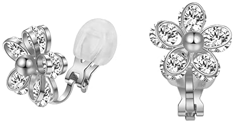 Cupimatch Ohrclips Damen Ohne Ohrlöcher Clip Ohrringe Damen Ohrstecker Silber 925 Blume Strass Ohrringe Niedliche Ohrclip für Mädchen Frauen