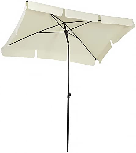 AND HOME Ombrellone Da Giardino Rettangolare, 2x1.3cm, Parasole, Regolabile, Antivento, Palo Inclinabile, Anti-UV, Ideale Per Spiaggia E Giardino, Beige