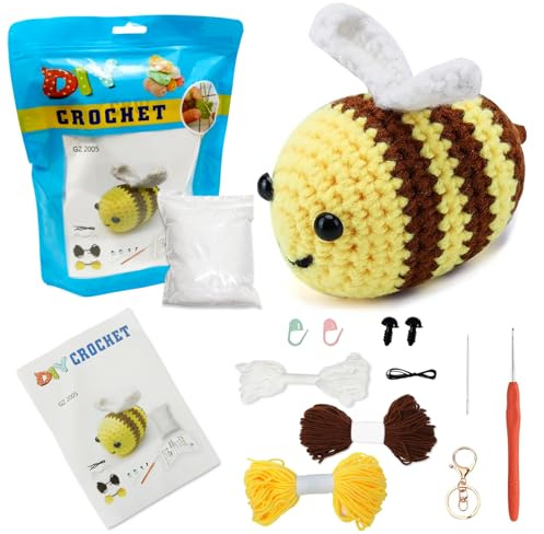 71Nmly Beginner Crochet Kit for Adults & Kids Cute Bees Beginner Crochet Kits Complete Crochet Kit Bees Knitting Starter Kit with Instructions and Video Tutorials for DIY Craft