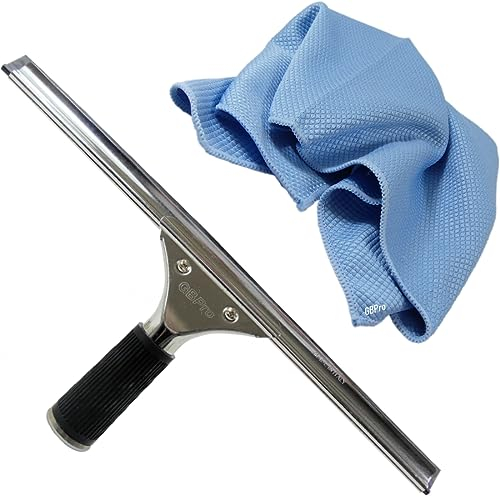 GBPro Professional Window Squeegee Stainless Wiper 35cm / 14 inches + Next Generation Window Fishscale cloth