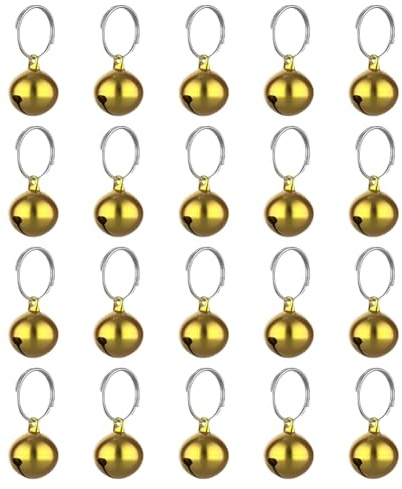 Lot de 20 clochettes Rondes de 16 mm pour Collier d'animal de Compagnie - Cloches pour Chat et Chien - Cloches à Suspendre - Cloches décoratives Artisanales - Cloches décoratives avec Anneau,